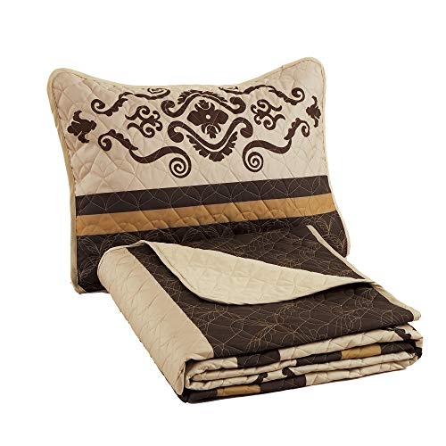  WPM Western Print Queen Size Light Weight Quilt Set With Pillow Sham Gold Brown Oversize (100 X 95”) Bedspread All-Season Bed Cover Quilted Native Theme 3 Piece Coverlet (Yasmen Gold Brown, Queen)