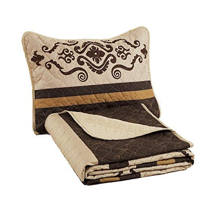  WPM Western Print Queen Size Light Weight Quilt Set With Pillow Sham Gold Brown Oversize (100 X 95”) Bedspread All-Season Bed Cover Quilted Native Theme 3 Piece Coverlet (Yasmen Gold Brown, Queen)
