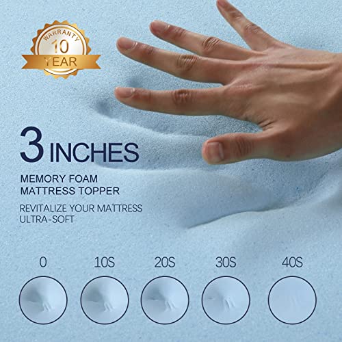  3 Inch Gel Memory Foam Mattress Topper Twin XL Size High Density Cooling Pad Pressure Relief Bed Topper (with Removable & Washable Bamboo Cover)