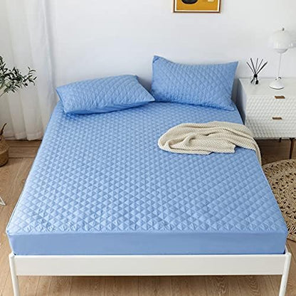  Jejeloiu Purple Quilted Mattress Pad, 100% Waterproof Breathable Twin Bedding Fitted Sheet Mattress Protector 14" Deep Pocket Cotton Snow Down Alternative Filling Mattress Cover (Twin,Purple)
