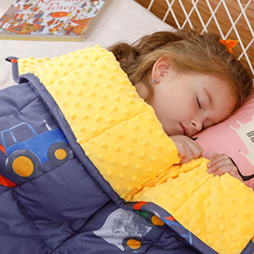  Uttermara Weighted Blanket 3 Lbs For Kids, Ultra Cozy Minky Fleece And Cotton Sided With Cartoon Patterns, Reversible Heavy Blanket Great For Calming And Sleeping, 36x48 Inches, Blue Car World