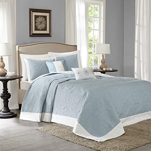  Ashbury Bedspread Set - Luxury Textured Quilt, All Season, Large Lightweight Coverlet, Cozy Bedding, Matching Shams, Medallion Blue, Oversized King (120 In X 118 In)