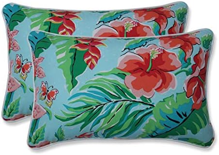  Pillow Perfect Tropic Floral Outdoor Throw Accent Pillow, Plush Fill, Weather, And Fade Resistant, Medium Square - 16.5" X 16.5", Black/Green Clemens, 2 Count