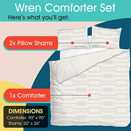  | Wren Bedding Collection | Modern Reversible Luxury Ultra Soft Comforter, All Season Premium 3 Piece Set, Design For Home Hotel Décor, Full/Queen, White