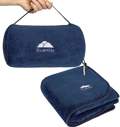  BlueHills Travel Blanket Pillow Rolled Premium Soft Plush Airplane Throw Traveling Essentials Compact In A Bag With Luggage Belt 70 X 48 Inches For Long Plane Flight Portable Lightweight Grey Gray R01