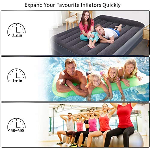  Lectric Air Pump - Air Mattress Pump For Inflatable Couch, Bed, Blow Up Pool Float Raft Boat Toy, Camping Swimming, Portable Quick-Fill Inflator/Deflator Pumps With 4 Nozzles , AC 110-120 Volt Black