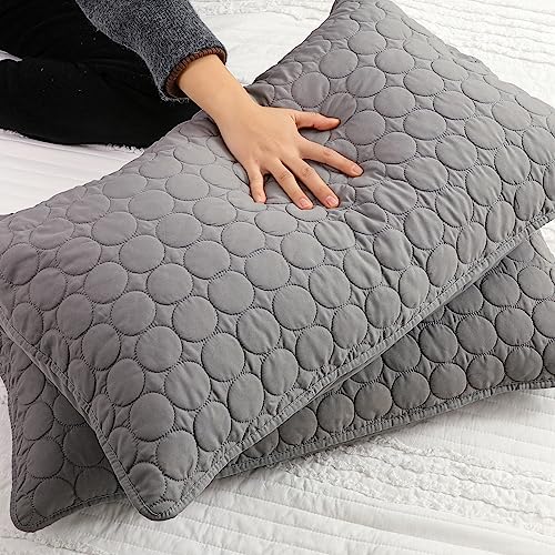  BOSOWOS Pillow Shams Standard Size Set Of 2, Ultra Soft Breathable Quilted Pillow Cases 20 X 26 Inches For Sleeping, Grey Big Round Standard 2Pack