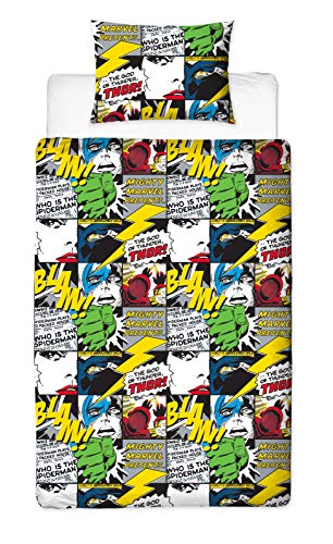Marvel Official Scribble Duvet Cover Design Spiderman, Captain America, Hulk Design Reversible Two Sided Bedding Duvet Cover With Matching Pillow Case (UK Single/US Twin)