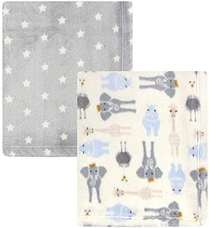  Hudson Baby Unisex Baby Cozy Plush Luxury Blankets 2pk, Pink Elephants, One Size
