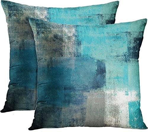  Emvency Set Of 2 Blue White And Gray Throw Pillow Covers Modern Abstract Painting Decorative Pillow Cases Home Decor Standard Square 20x20 Inches Pillowcases