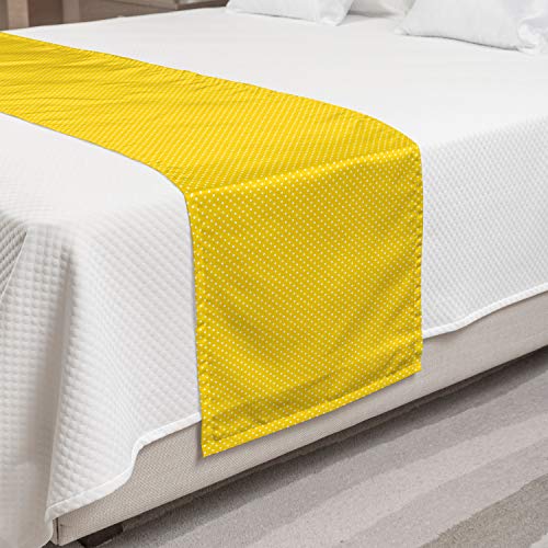  Lunarable Yellow Bed Runner, Polka Dots On Plain Background Vibrant Vintage Fashion Texture For Home Contemporary, Decorative Accent Bedding Scarf For Hotels Homes And Guestrooms, Yellow