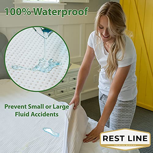  Est LINE 100% Cotton Organic Mattress Protector Queen (60x80in), Organic Cotton Mattress Cover. 100% Waterproof Mattress Protector,Cooling Mattress Cover And Hypoallergenic. Non Zippered