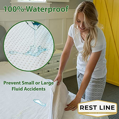  Est LINE 100% Cotton Organic Mattress Protector Queen (60x80in), Organic Cotton Mattress Cover. 100% Waterproof Mattress Protector,Cooling Mattress Cover And Hypoallergenic. Non Zippered