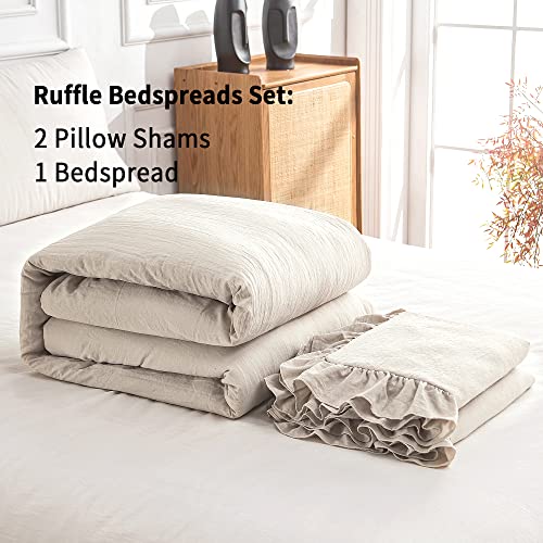  Home Bedding Bedspread Set Quilt - Farmhouse Bedspread Summer Coverlet Bed Spreads, Lightweight Bed Quilt Chic Vintage Bedding Ruffle Skirt Bedspreads Bedroom Rustic With 2 Pillow Shams (King Wheat)