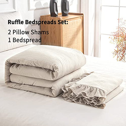  Home Bedding Bedspread Set Quilt - Farmhouse Bedspread Summer Coverlet Bed Spreads, Lightweight Bed Quilt Chic Vintage Bedding Ruffle Skirt Bedspreads Bedroom Rustic With 2 Pillow Shams (King Wheat)