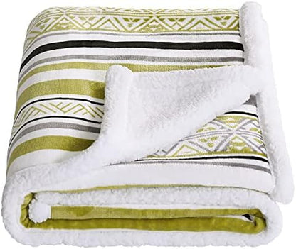  Sherpa Fleece Throw Blanket, Fuzzy Warm Super Soft Reversible Stripe Geometric Pattern Plush Blanket For Bed, Sofa And Couch, 50 X 60 Inches, Red/Blue