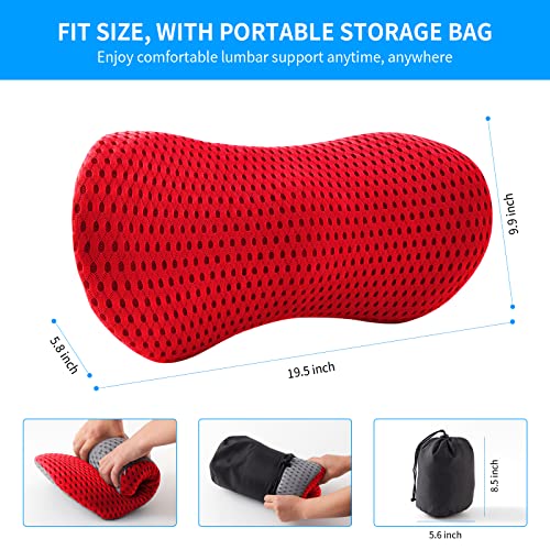  FOUSUPDT Lumbar Pillow, Memory Foam Lumbar Support Pillow For Office Chair And Car Seat, Back Support Pillow For Lower Back Pain Relief, Support Cushion Back Pillow For Sleeping, Driving(Red)