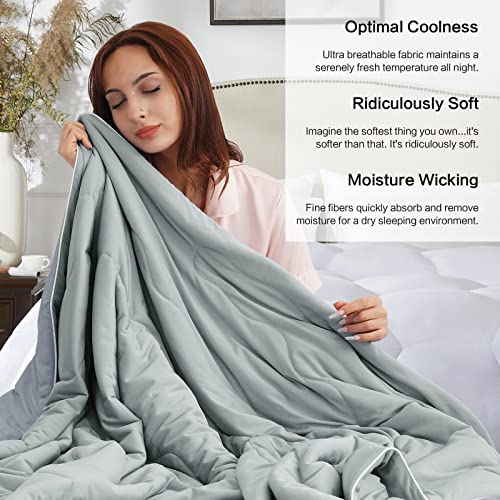  EASELAND Cooling Comforter Queen, Cold Touch Fabric Absorbs Body Heat, Double-Sided Cool Design Soft Fluffy Cooling Blanket For Night Sweats Hot Sleeper(Grey, Queen(90"x90"))