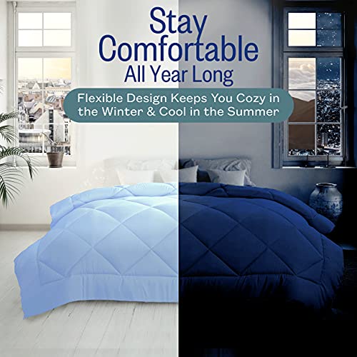  Sleep Restoration All Seasons Queen/Full Size Comforter - Reversible -  Cooling, Lightweight Summer Down Comforter Alternative - Hotel Quality Bedding Comforters - Navy/Sleet