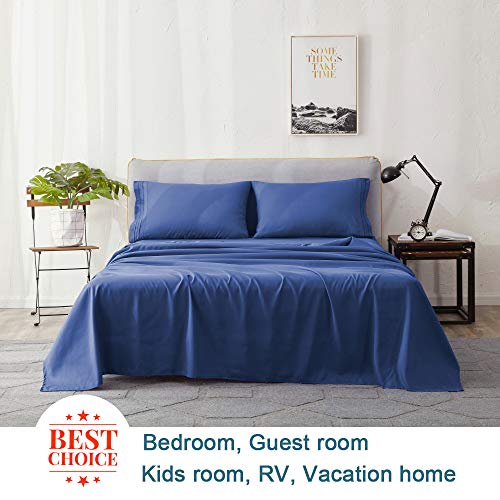  Shilucheng Full Size Bed Sheets Set Microfiber 1800 Thread Count Percale Super Soft And Comforterble 16 Inch Deep Pockets - 4 Piece (Full,Navy Blue)
