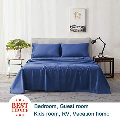  Shilucheng Full Size Bed Sheets Set Microfiber 1800 Thread Count Percale Super Soft And Comforterble 16 Inch Deep Pockets - 4 Piece (Full,Navy Blue)