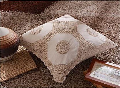  100% Thick Cotton Material With Hand Crochet Lace Easy Fit Bed Skirt Dust Ruffle (Crochetskirt-King/Calking, Beige)