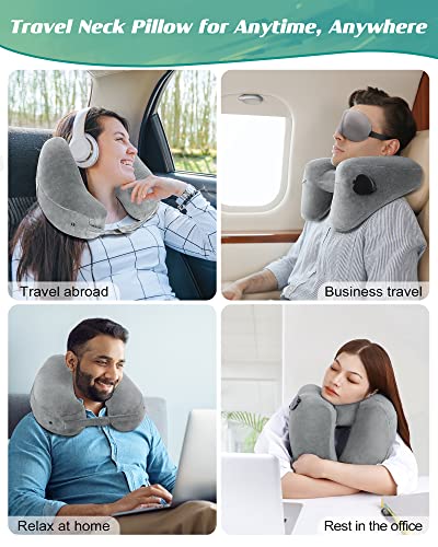  JefDiee Travel Pillow For Neck, Neck Pillows For Travel, Chin, Head Support, Airplane Pillow With Soft Washable Velour Cover, Hat, Portable Luxury Bag (Grey-1)