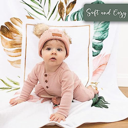  NovaaLife - Milestone Baby Blanket For Girls And Boys - Wood Props & Blessed To Be Called Mom Sticker - 40 X 60 In Large Blanket - Use As Backdrop Or Laying Down