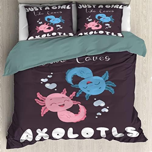  Ottoy Cute Axolotl Lightweight Comfortable 3 Pieces Duvet Cover Luxury Soft Bedding Quilt Set With Pillow Shams Full/Queen Size(No Comforter) 104"X90"