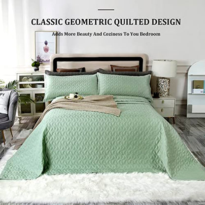  OFIXI Oversized King Plus 128"x120" Quilt Set 3 Pieces Extra Large King Size Bedspreads Lightweight Summer Comforter Reversible Coverlet Bed Cover For All Season, Sage Green