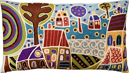  Kashmir Designs Turquoise Tree Of Life Throw Pillow Cover | Karla Gerard Bird Pillows | Blue Flower Pillows | Plant Floral Chair Cushion | Flower Couch Pillow | Hand Embroidered Wool Size - 18x18