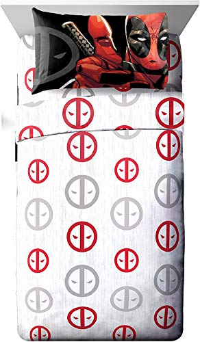  Marvel Deadpool Invasion 4 Piece Queen Sheet Set White/Red/Gray