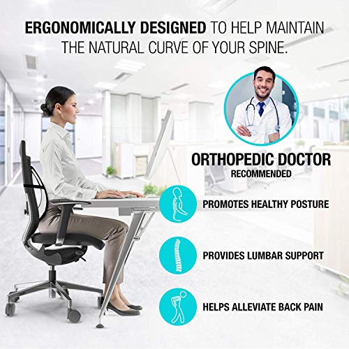  Lumbar Support - Breathable Mesh Office & Car Chair Back Support With Double Adjustable Straps For All-Day Comfort