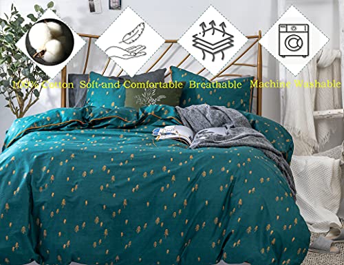  Bedding Duvet-Cover-Set, Queen Green Pine Pattern Cotton Luxury High Thread Soft Bedding Set,1 Duvet Cover And 2 Pillow Shams Comforter Cover-Set