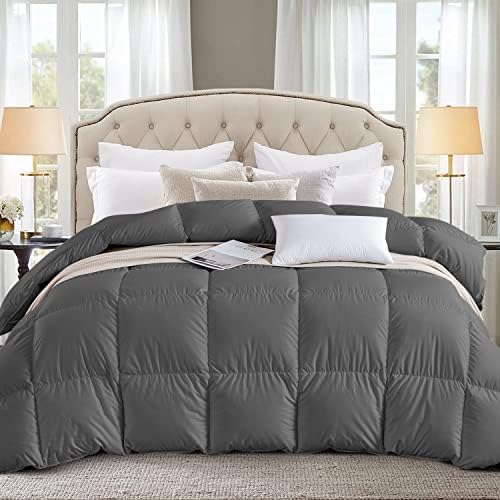  Globon Luxurious Feather Down Comforter King Size,Fluffy Hotel Collection Duvet Insert Heavyweight For Winter, 100% Soft Cotton Shell With Corner Tabs, Dark Grey(106x90inches)…