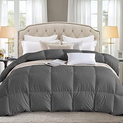  Globon Luxurious Feather Down Comforter King Size,Fluffy Hotel Collection Duvet Insert Heavyweight For Winter, 100% Soft Cotton Shell With Corner Tabs, Dark Grey(106x90inches)…