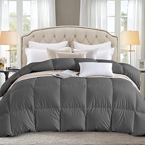  Globon Luxurious Feather Down Comforter King Size,Fluffy Hotel Collection Duvet Insert Heavyweight For Winter, 100% Soft Cotton Shell With Corner Tabs, Dark Grey(106x90inches)…