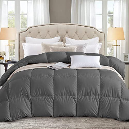  Globon Luxurious Feather Down Comforter King Size,Fluffy Hotel Collection Duvet Insert Heavyweight For Winter, 100% Soft Cotton Shell With Corner Tabs, Dark Grey(106x90inches)…