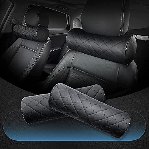  HAOTULE Car Seat Neck Pillow, Memory Rebound Headrest Cushion,Comfortable Leather Can Provide The Best Support, Suitable For Most Vehicles (Black，Pack Of 1)