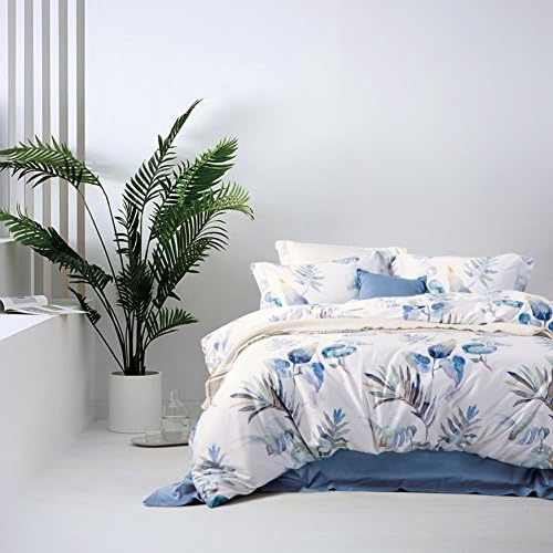  Duvet Cover King Size 100% Egyptian Cotton Gradient Teal Blue Leaves Plant Pattern Printed Comforter Cover Set Ultra Soft & Breathable Unique Design Farmhouse Bedding Set 3pcs (No Comforter)