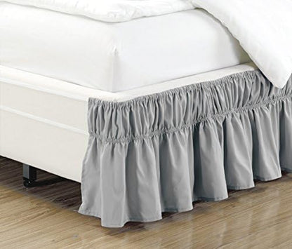  Wrap Around 18" Inch Fall White Ruffled Elastic Solid Bed Skirt Fits All Twin And Full Size Bedding High Thread Count Microfiber Dust Ruffle, Silky Soft & Wrinkle Free.