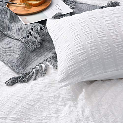  3 Pieces Textured Duvet Cover White Set With Zipper Closure,100% Washed Microfiber Seersucker Fabric,Luxury Hotel Quality Bedding-King Size(1 Duvet Cover 2 Pillowcases)