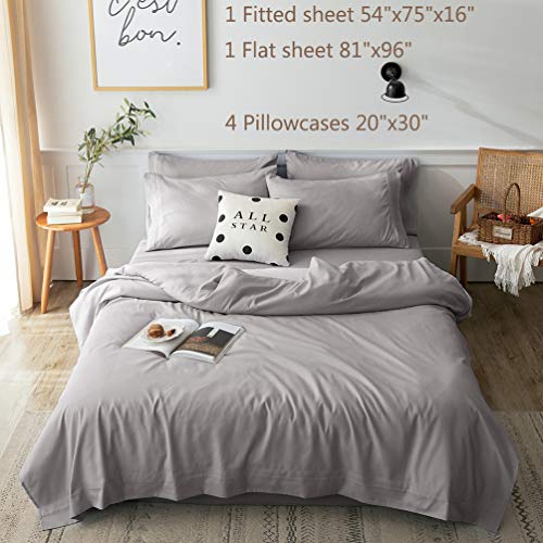  LBRO2M Bed Sheets Set Full Size 6 Piece 16 Inches Deep Pocket 1800 Thread Count 100% Microfiber Sheet,Bedding Super Soft Comfortable, Cool Warm,（Grey）