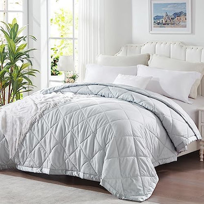  SunStyle Home Down Alternative Blanket With Satin Trim, Bedding Quilt Lightweight Comforter Soft Thin Quilted Blanket For All Seasons (Queen, White)