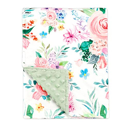  Minky Baby Blanket, Super Soft Toddler Blanket For Girls Boys, Plush Dotted Backing, Double Layer Newborn Receiving Blanket For Nursery Bed Toddler Crib, Pink Watercolor Flower, 30 X 40 Inches