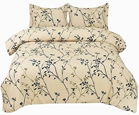 JSD 3 Piece Blush Floral Duvet Cover Set Queen, Soft Botanical Printed Microfiber Comforter Cover Zipper Closure Corner Ties