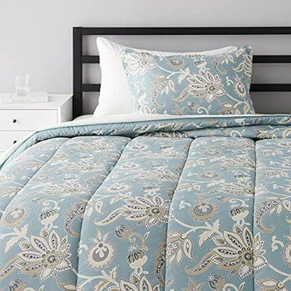  Amazon Basics 8-Piece Ultra-Soft Microfiber Bed-In-A-Bag Comforter Bedding Set - Full/Queen, Grey Chinoiserie