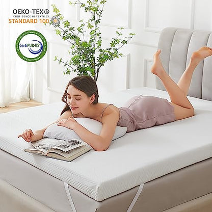  Homemate Memory Foam Mattress Topper Queen, 4 Inch Gel Cooling Mattress Pad High Density Foam Firm Mattress Topper, Soft Pressure Relieve Bed Topper CertiPUR-US, Non-Slip Removable & Washable Cover