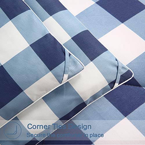  All Season King Size Soft Quilted Down Alternative Comforter Reversible Duvet Insert With Corner Tabs,Winter Summer Warm Fluffy,Dark Blue White,90x102 Inches