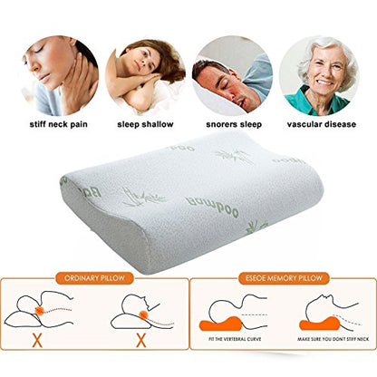  Ecosafeter Contour Memory Foam Pillow- Cervical Orthopedic Deep Sleep Neck Pillow, Prime Soft Supportive Washable Hypoallergenic Pillow Not Standard Size Pillow